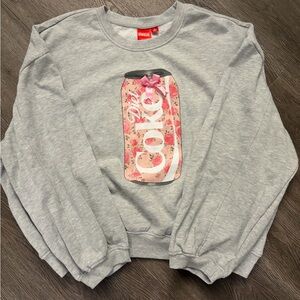 Diet Coke Cola Long Bubble Sleeve Heather Grey Sweatshirt Floral Can Bow XL